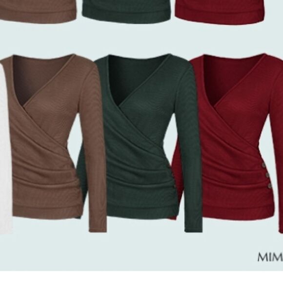 NWT MIMIGOGO  Brown  Long Sleeve Wrap Waffle  Knit TopButton       Size S - Picture 9 of 13